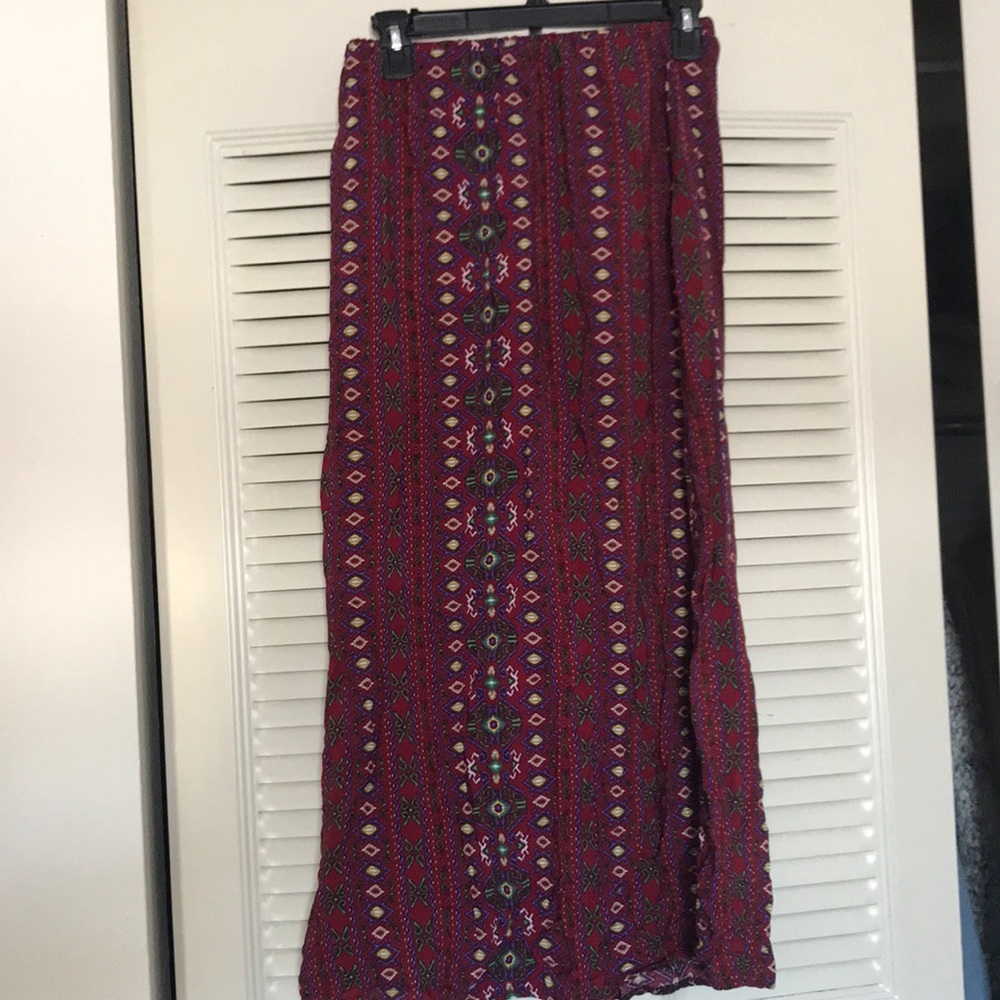 Maroon Tribal Print Maxi Skirt